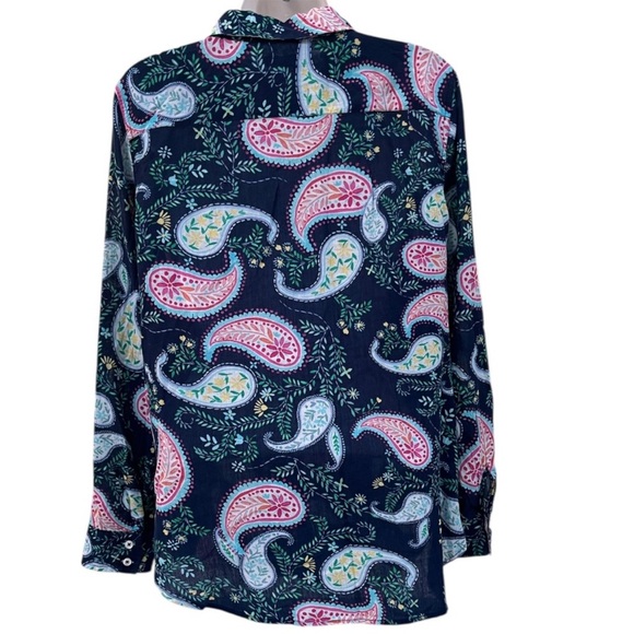 TALBOTS Shirt Blue Paisley Button Front Lightweight 3/4 Sleeve M - Picture 3 of 8